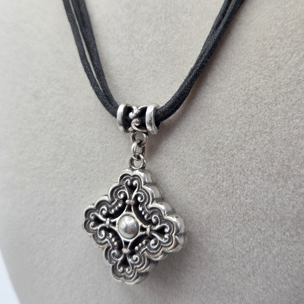 Brighton Corded Silver Tone Ornate Pendant Necklace 7126